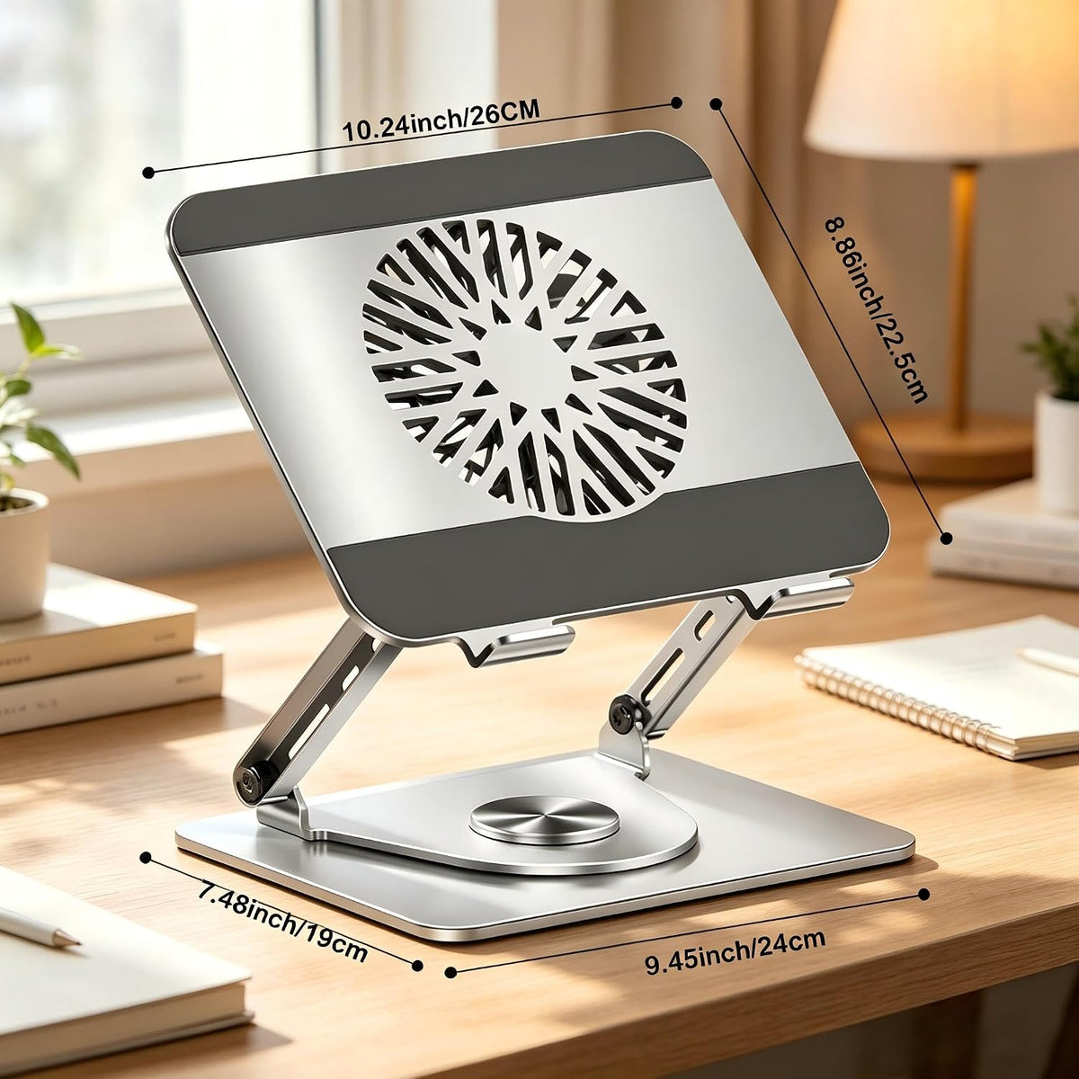 360° Rotating Adjustable Laptop Stand with Cooling Fan, Foldable Dual-Bar Sup...
