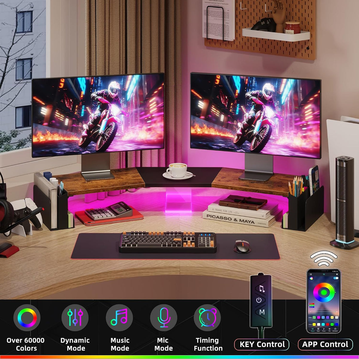 WESTREE Dual Monitor Stand Riser with Storage, Computer Monitor Riser with Ad...
