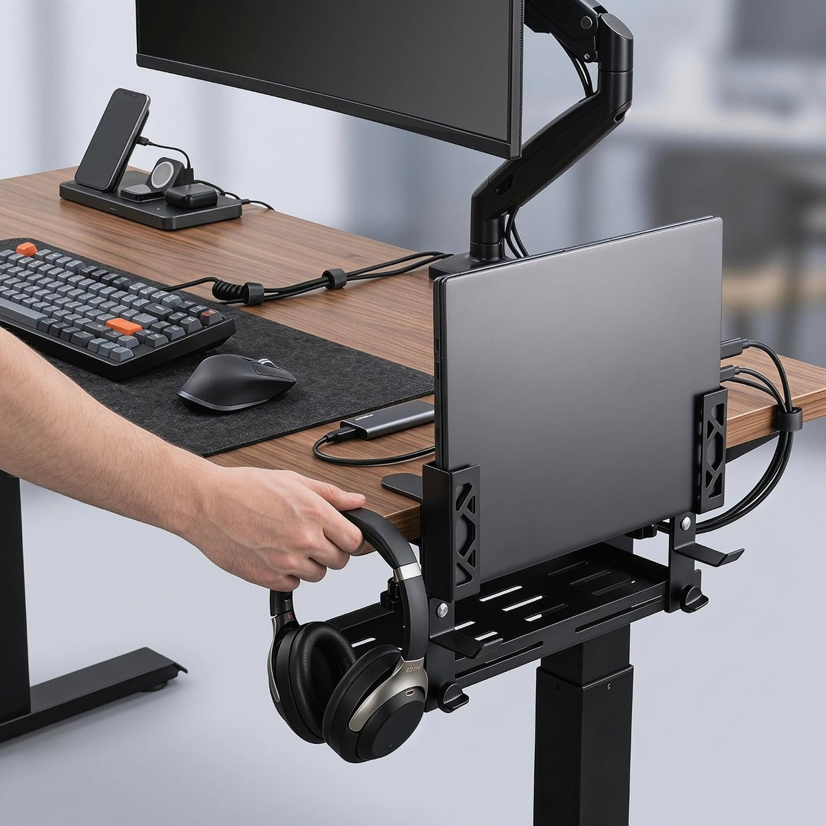 Loscarol Adjustable Under Desk Laptop Holder with Cable Management Tray