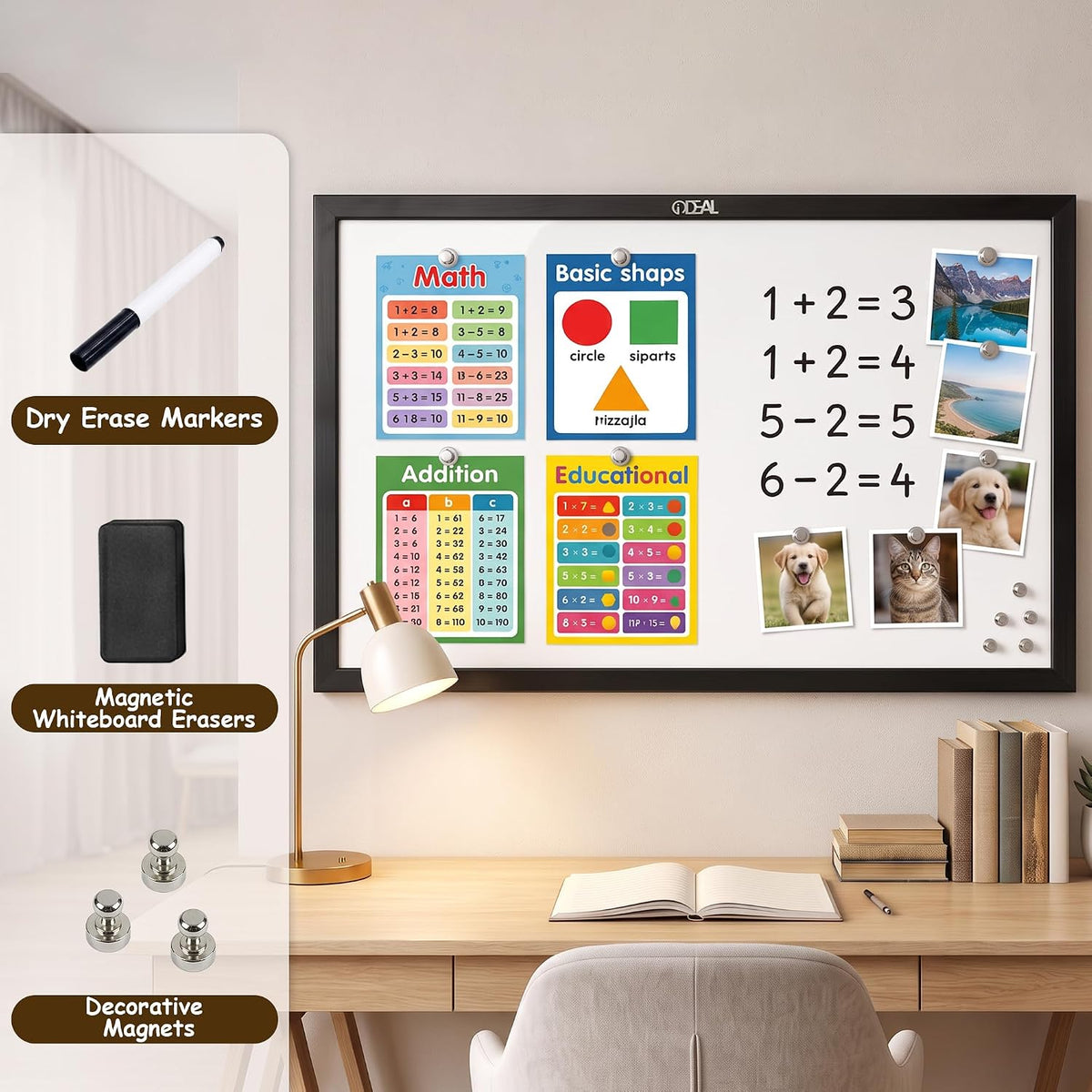 Gideal Magnetic Dry Erase Board with Pine Wood Frame, 36" x 24" Whi...