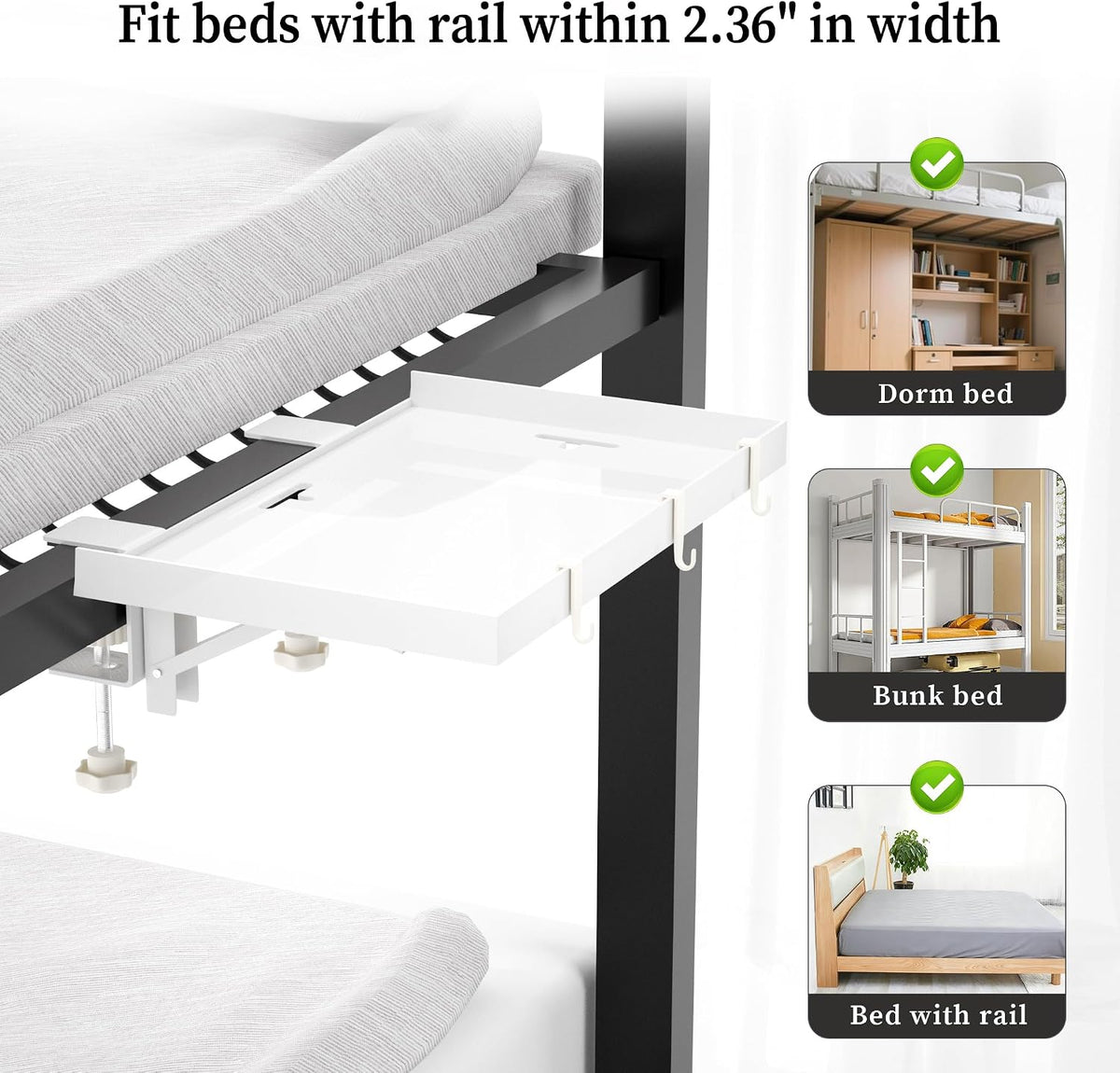 Foldable Bedside Shelf, Metal Clip-On Bed Tray Table for Bunk Bed & Dorm ...