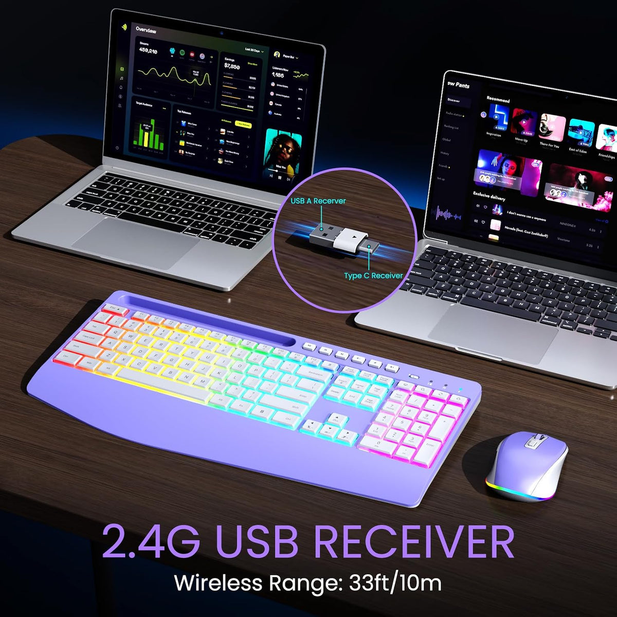 Wireless Keyboard and Mouse Combo- VEILZOR 2.4G Rechargeable Keyboard with Ph...