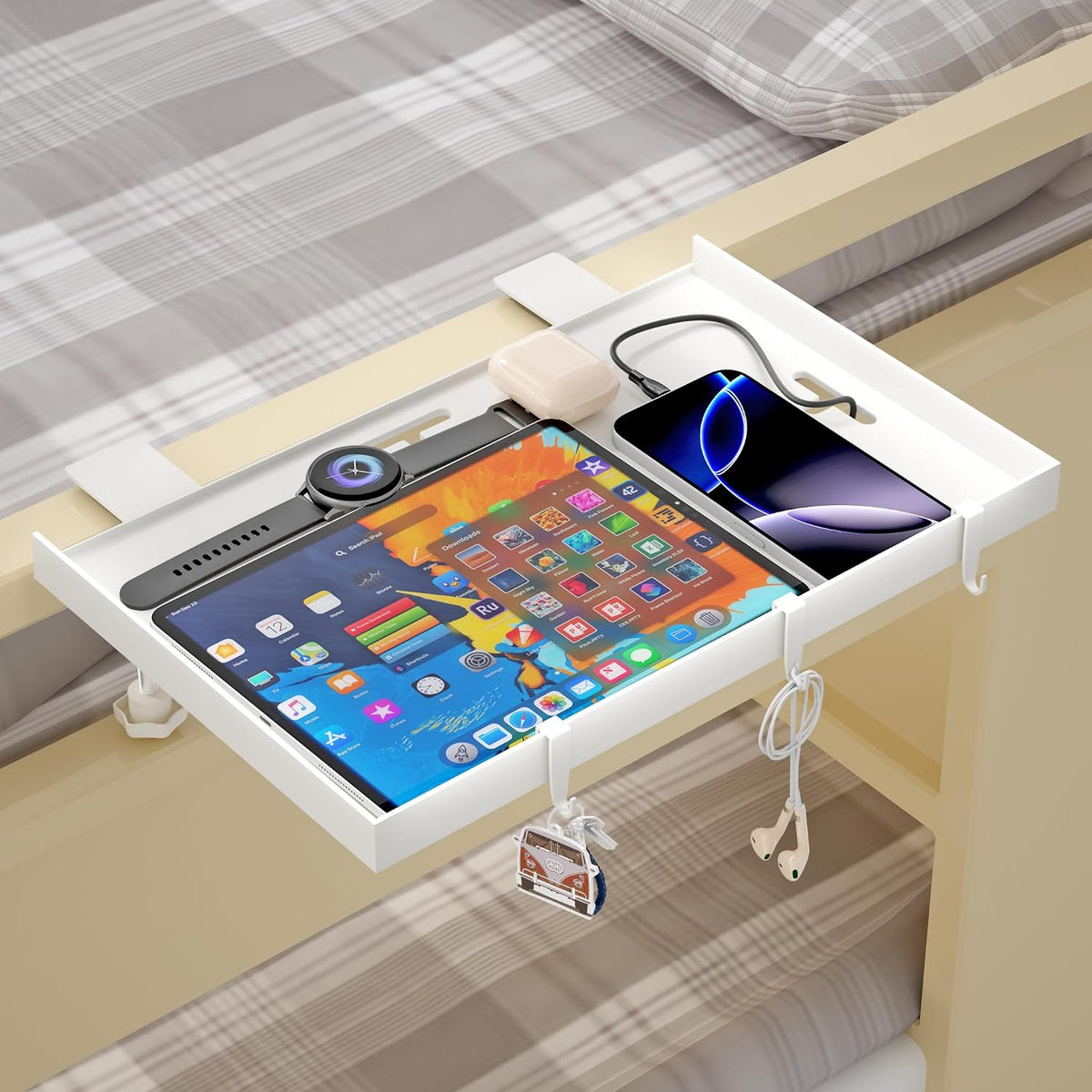 Foldable Bedside Shelf, Metal Clip-On Bed Tray Table for Bunk Bed & Dorm ...