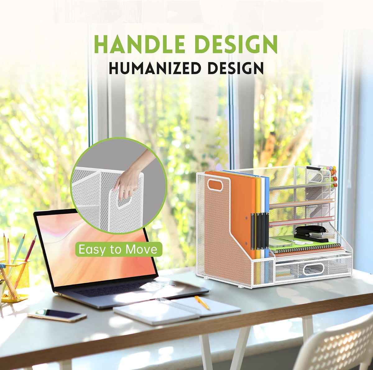 5-Tier Desk Organizer with File Holder & Pen Holder & Sliding Drawer,...