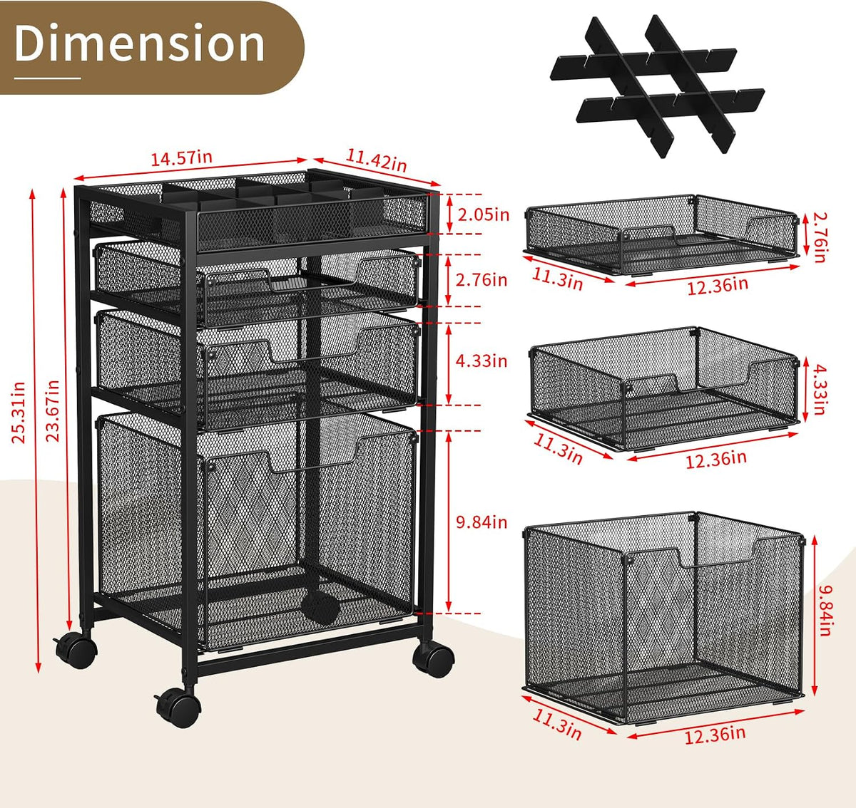 Rolling File Cart with 3 Storage Drawers, Under Desk Filing Cabinet with DIY ...
