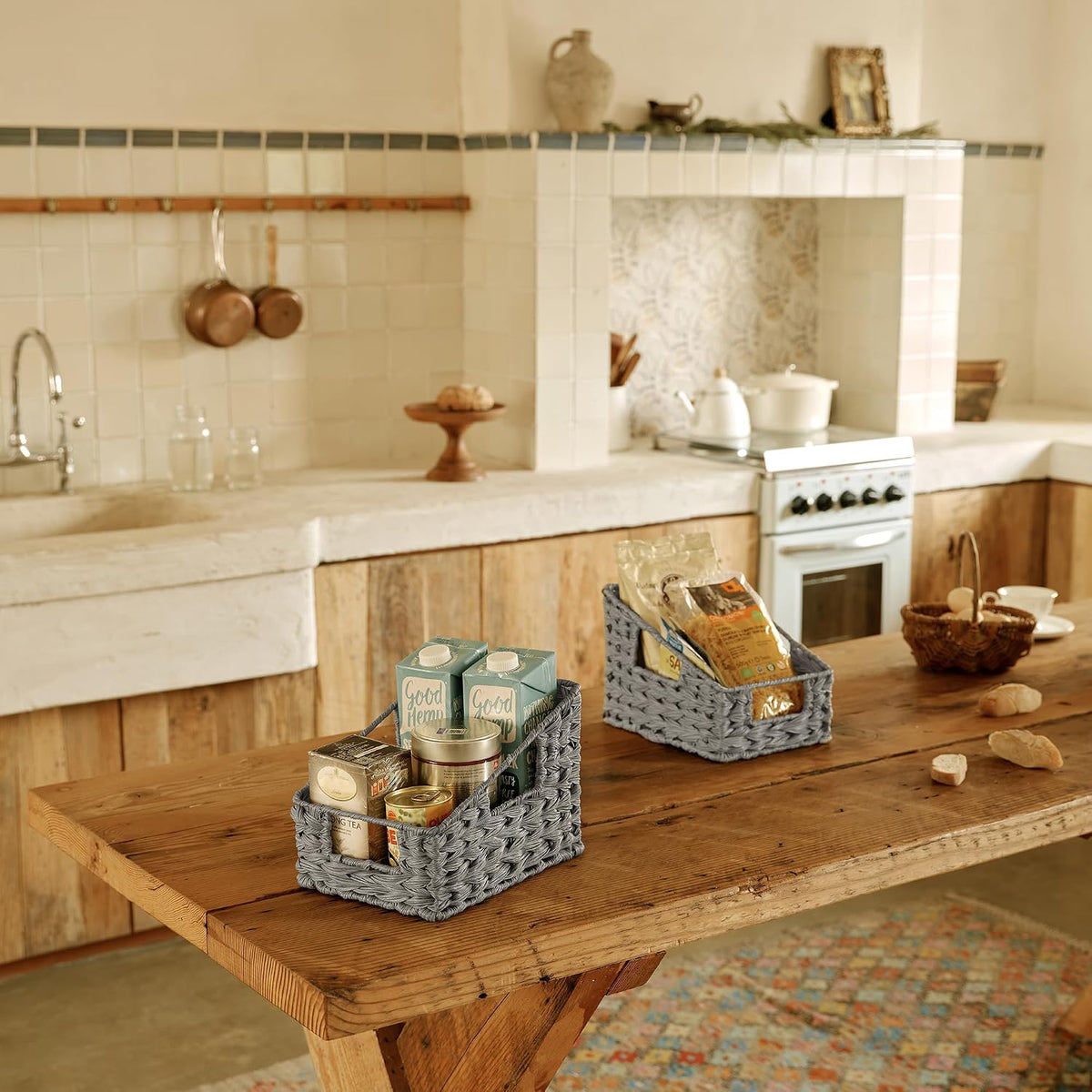 GRANNY SAYS Wicker Basket with Handles, Shelf Baskets for Organizing