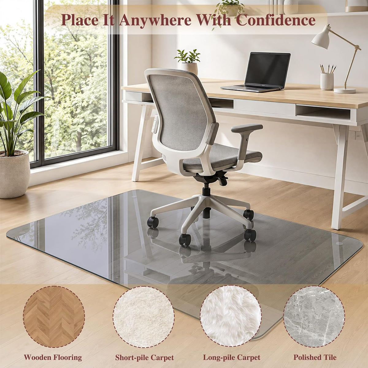 Tempered Glass Chair Mat for Carpet, 30"x48" Grey Floor Mat
