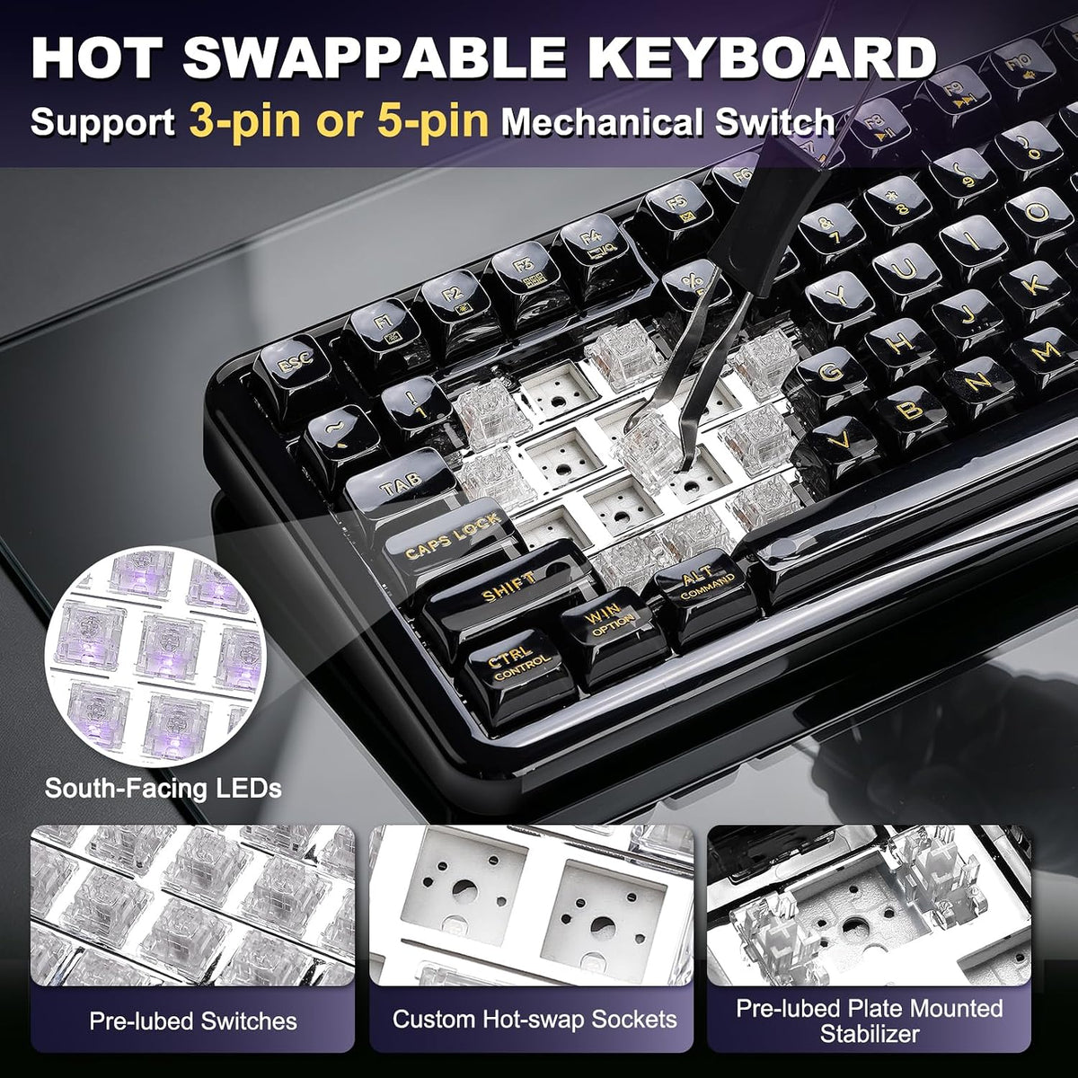 YUNZII X98 96% Wireless Hot Swap RGB Keyboard(Black, Crystal Switch)