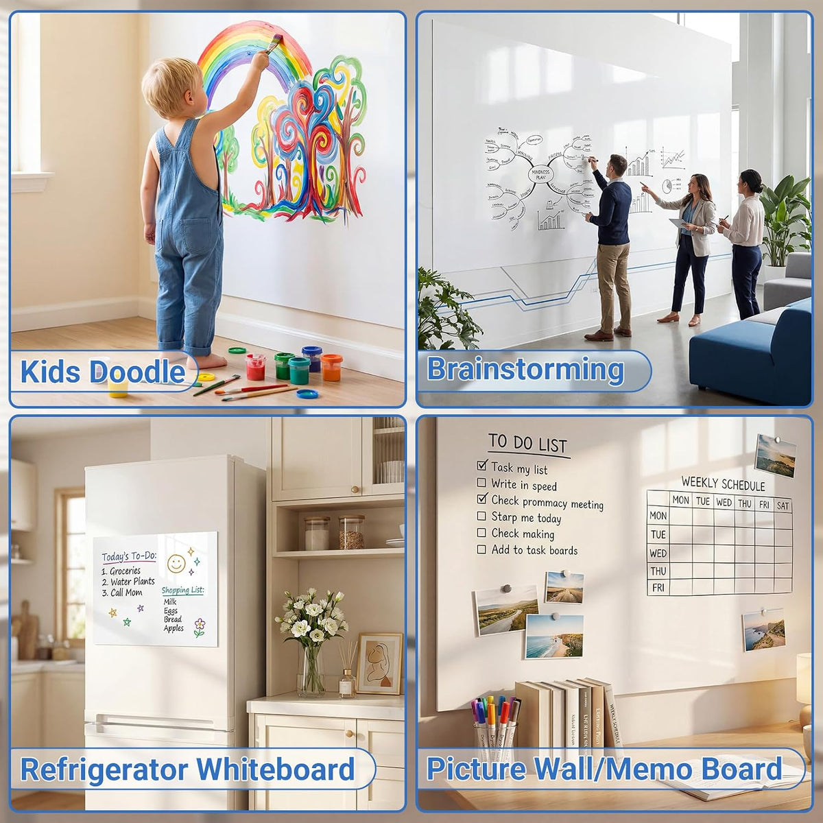 AFMAT Whiteboard for Wall, 8 x 4 ft White Board Sticker, 96 x 48 inches Dry E...