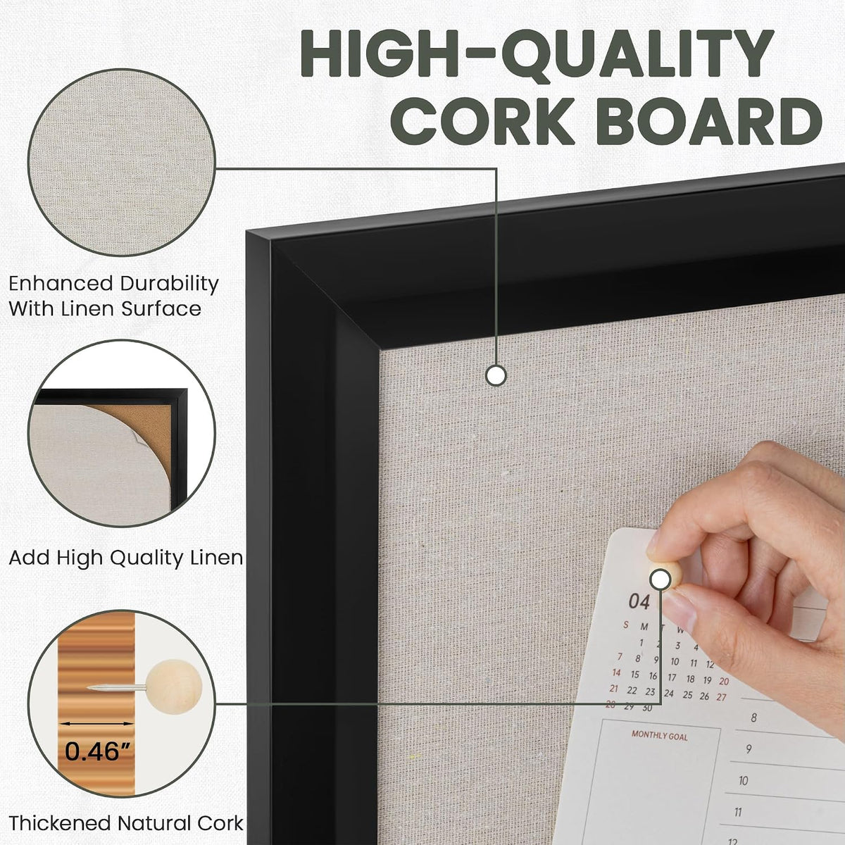 Bulletin Board Cork Board with Linen, 100% Wood Framed 24" x 36" Bu...