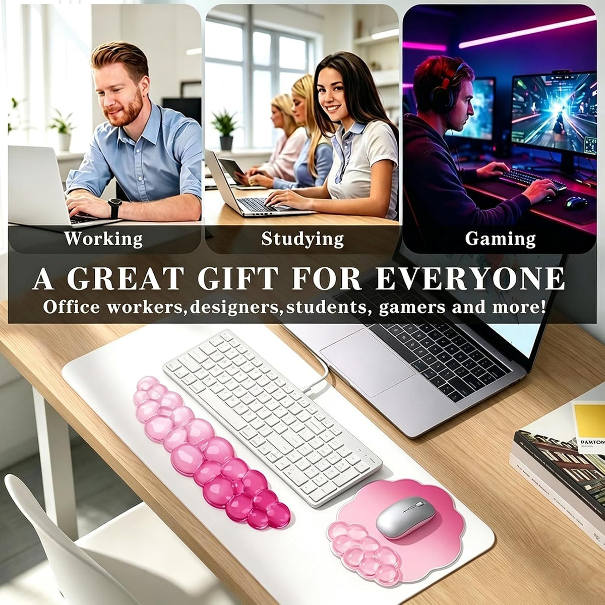 Gel Wrist Rest and Cloud Mouse Pad, for Keyboards and Mice - Ergonomic Pink K...