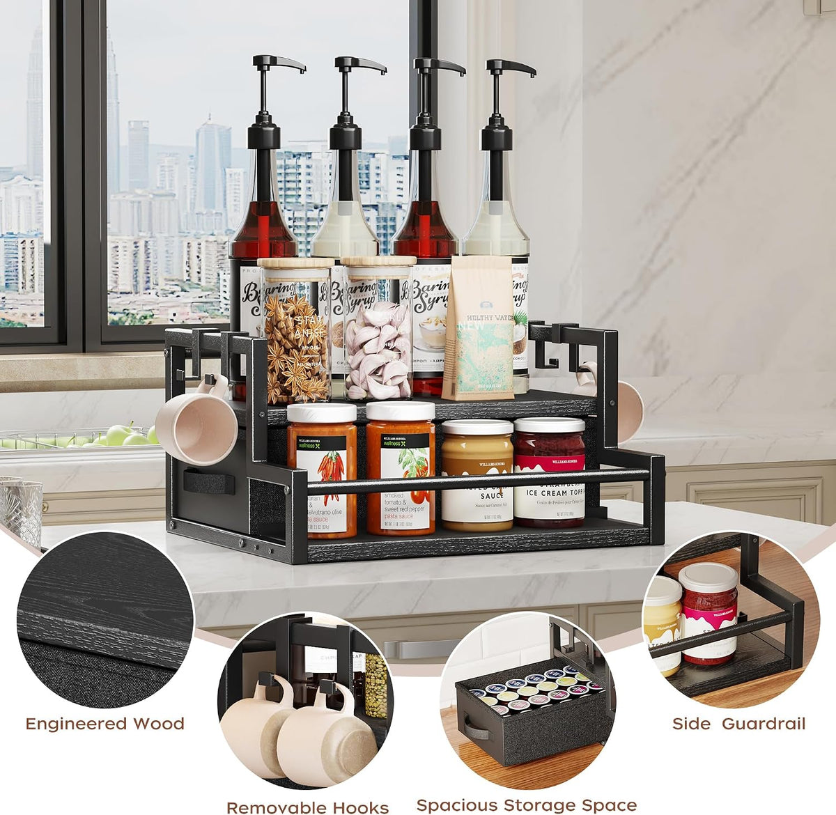 Homeiju Coffee Syrup Organizer Rack, 2-Tier Bottle Coffee Bar Accessories