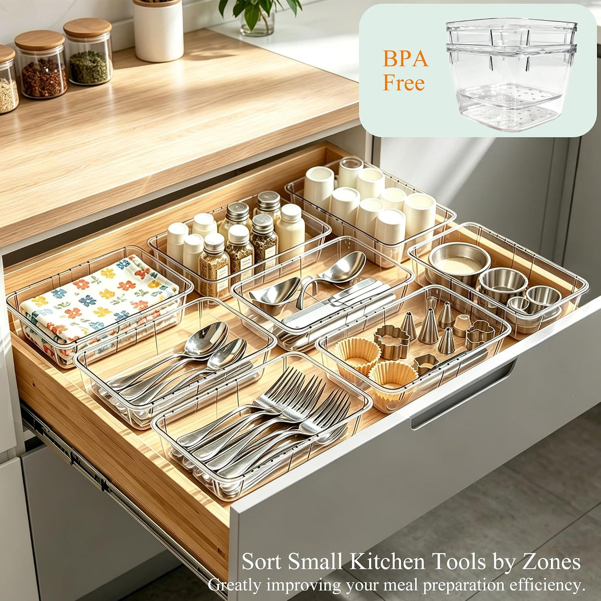 14Pcs Clear Expandable Drawer Organizer Bins for Vanity Desk Bathroom