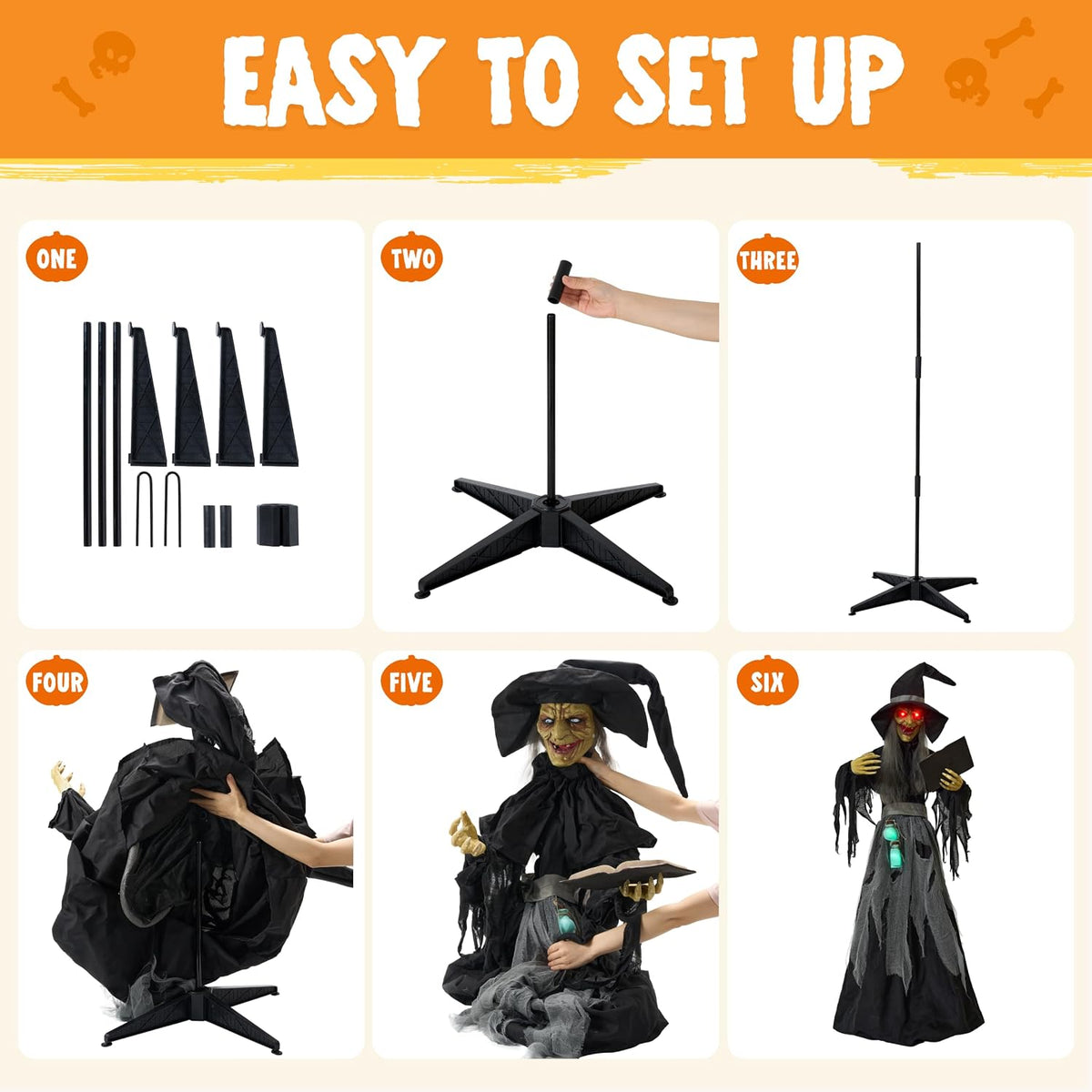 JOYIN Halloween Decorations Outdoor Life-Size Scary Animated Witch with Spell...