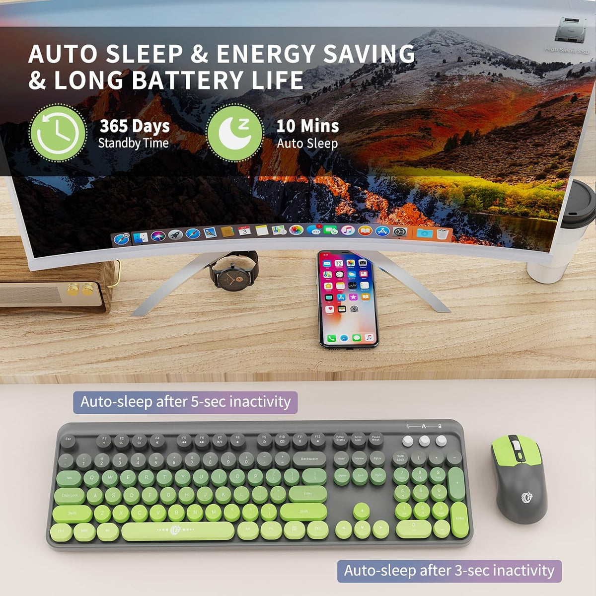FOPETT Wireless Keyboard and Mouse Combo - 2.4G Full-Sized Cute Colorful Mous...