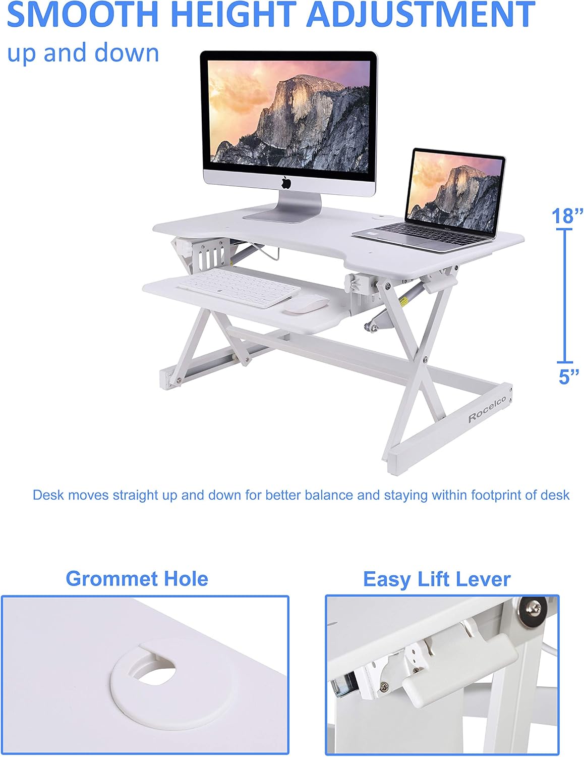Rocelco 32" Height Adjustable Standing Desk Converter - Sit Stand Comput...