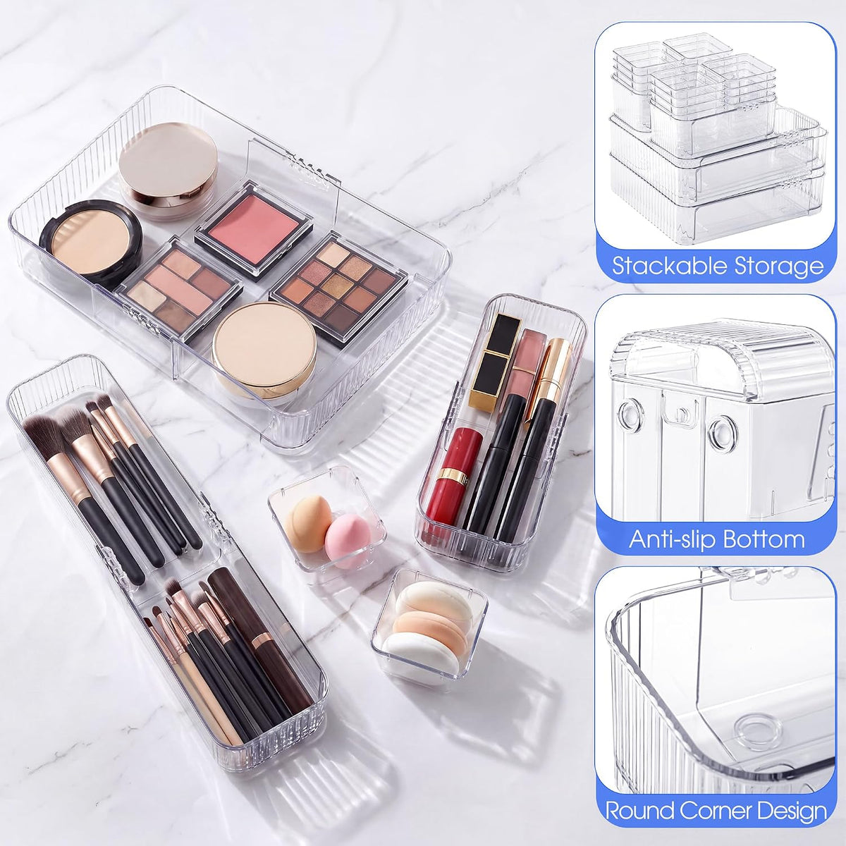 Aneco 25Pcs Extendable Drawer Organizer 4-Size Expandable Drawer Organizer