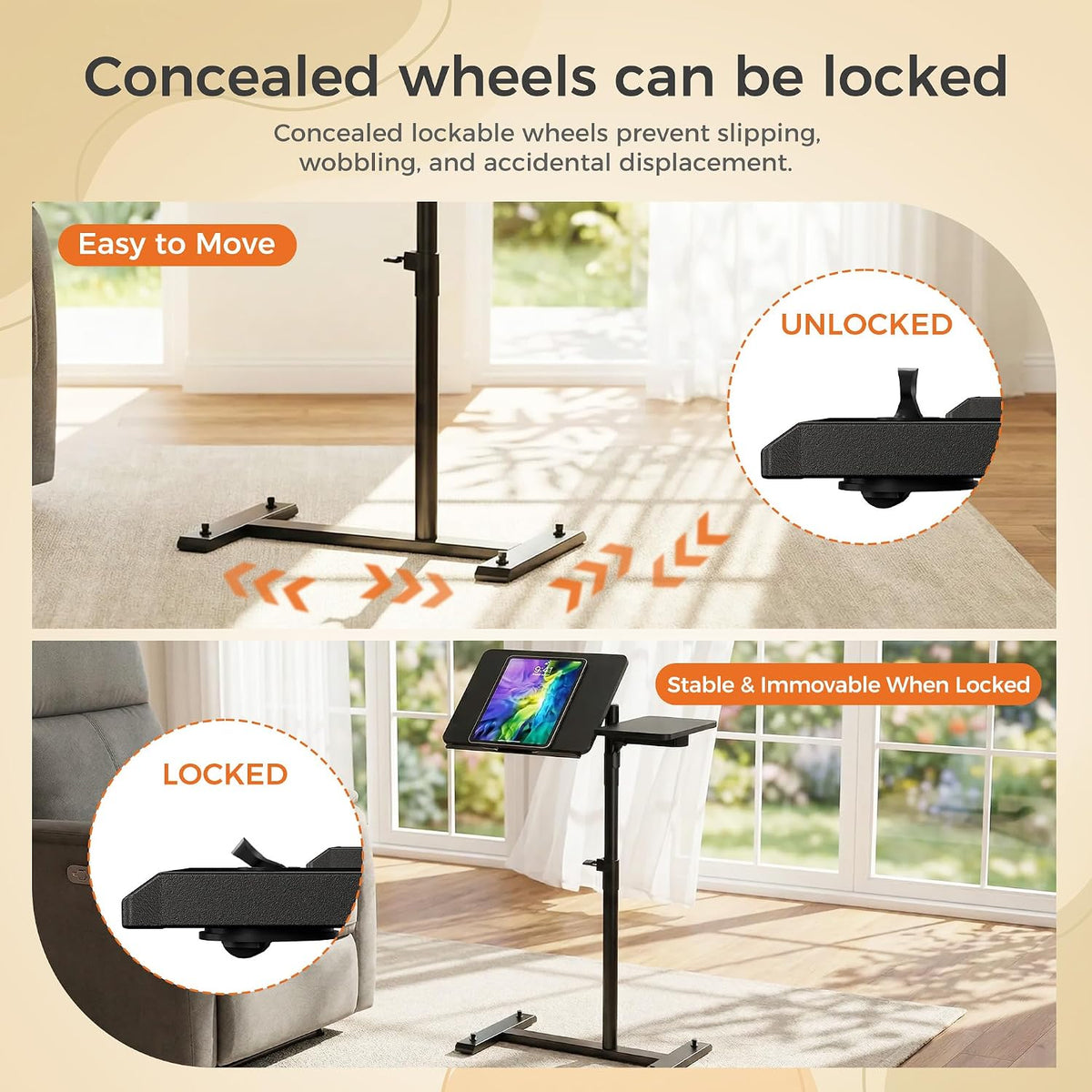 Aothia Small Standing Desk Rolling Table Adjustable Height, Laptop Mobile Sta...