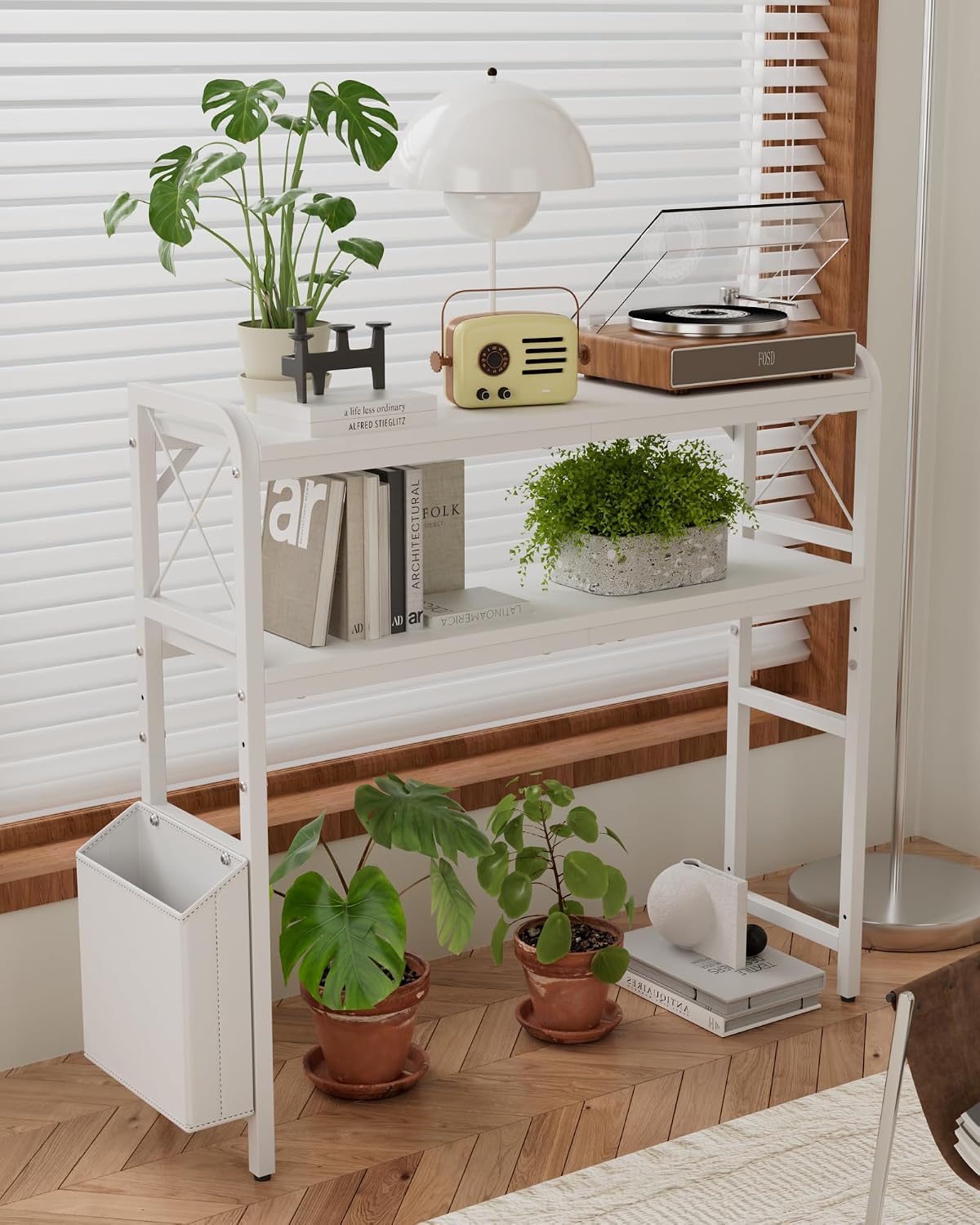 Desk Hutch Dorm with Adjustable Shelves and Side Pockets
