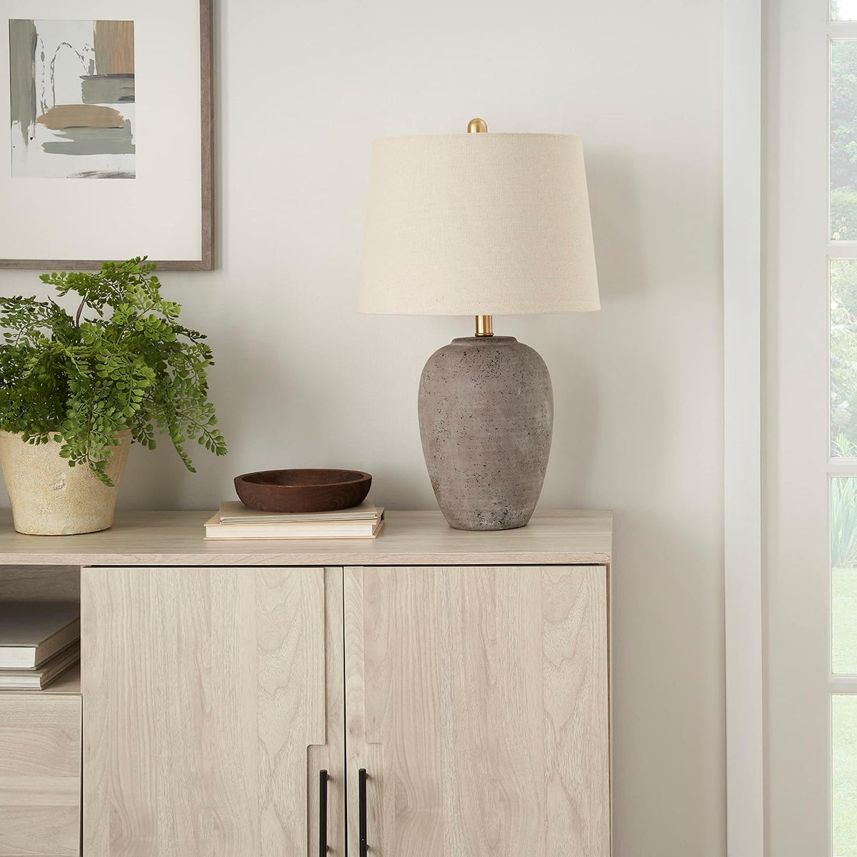 Nourison Home 23" Greyish Brown Earth Tone Rustic Farmhouse Ceramic Tabl...
