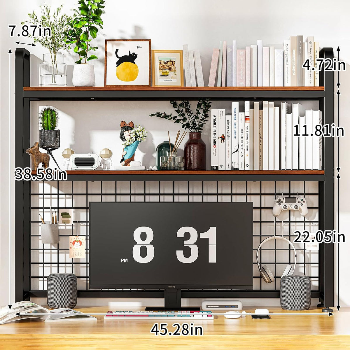 HUATOL Desktop Bookshelf for Computer Desk, 2-Tier Multipurpose Wood Countert...