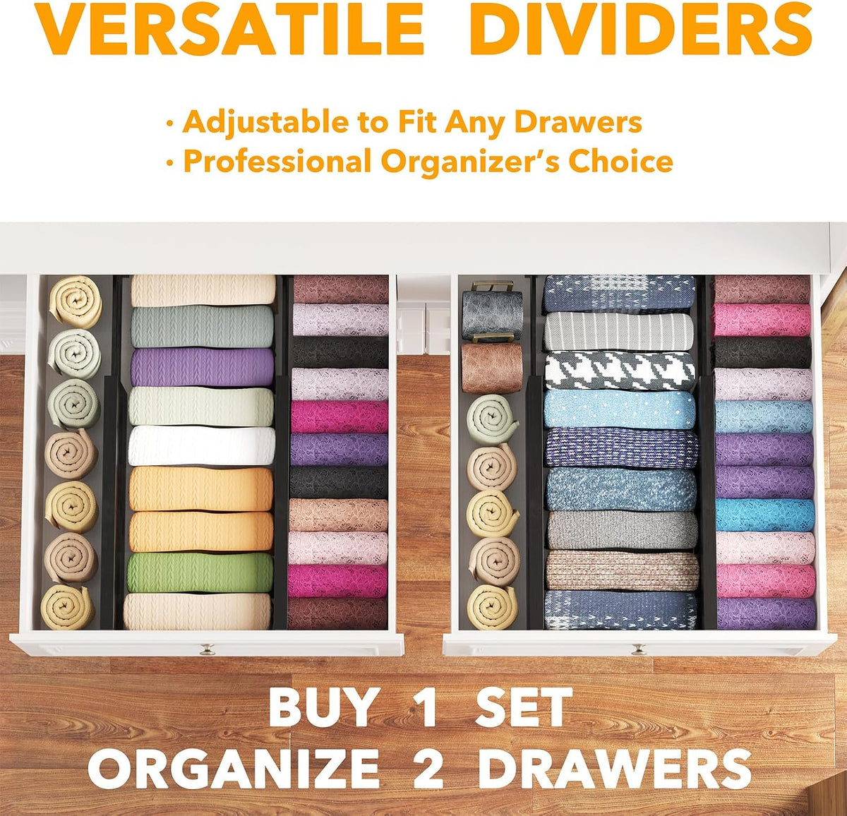 SpaceAid Bamboo 4 Pack Dresser Drawer Dividers, 4.65“ High Adjustable 12.5“-1...