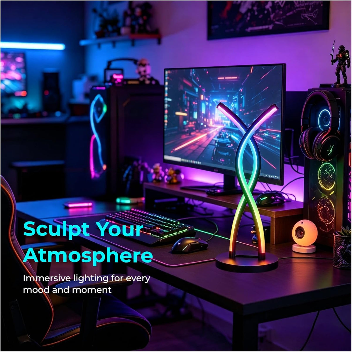 Modern Spiral LED Desk Lamp, Smart RGB Table Lamp with Music Sync & APP C...