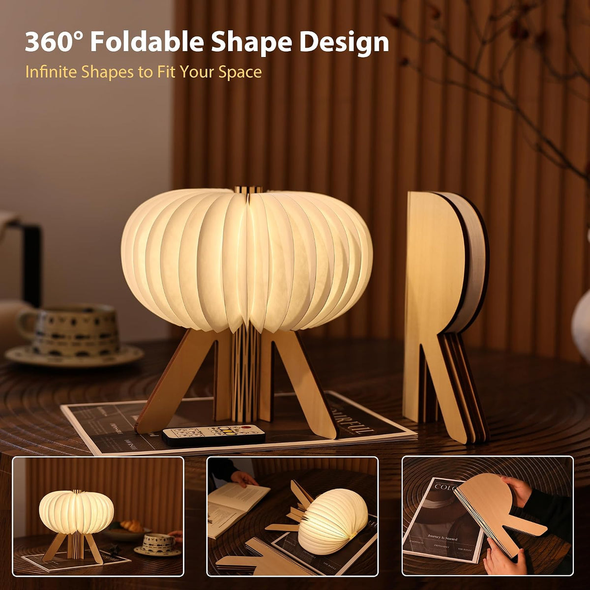 Pumpkin Table Lamp, Portable Night Light, Rechargeable Paper Lamp