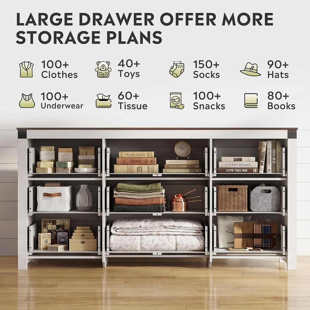 9-Drawer 62.2"W Farmhouse TV Stand for TVs up to 70 Inches, White