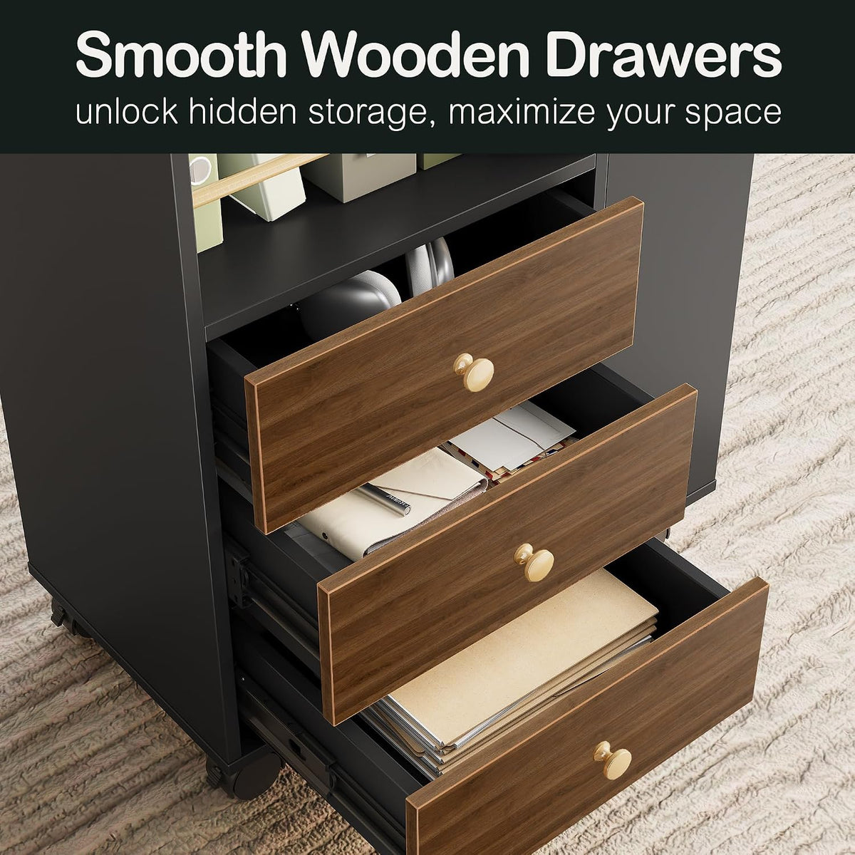 ModernMate Mobile File Cabinet Under Desk with 3 Drawer & Lockable Wheels