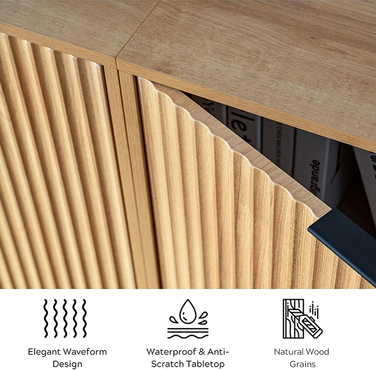 EYYTHUNG Fluted Storage Cabinets Set of 3, Sideboard Buffet Cabinets with Adj...