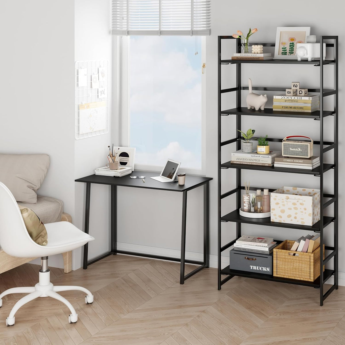 BHG Vintage Multifunctional Folding Bookshelf, No-Assembly Plant Stand Storag...