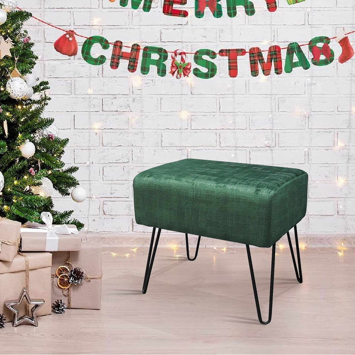 Dark Green Velvet Tufted Ottoman 19.5"x12.5"x17" Entryway Benc...