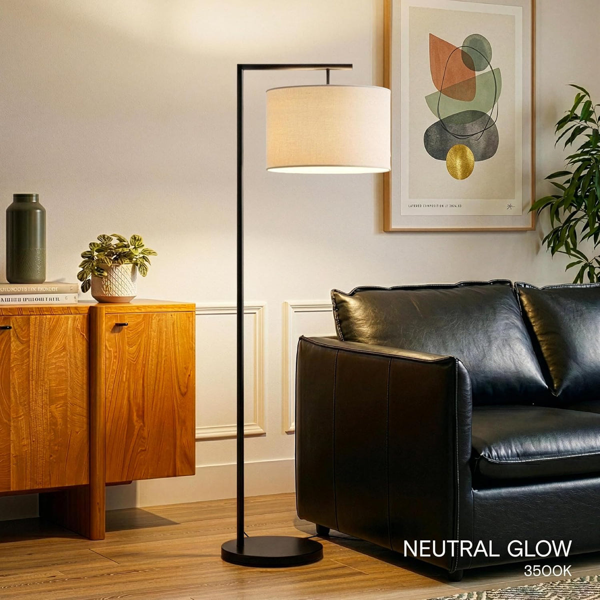 Brightech Montage Modern Floor Lamp - LED Standing Lamp with Tan Shade for Li...