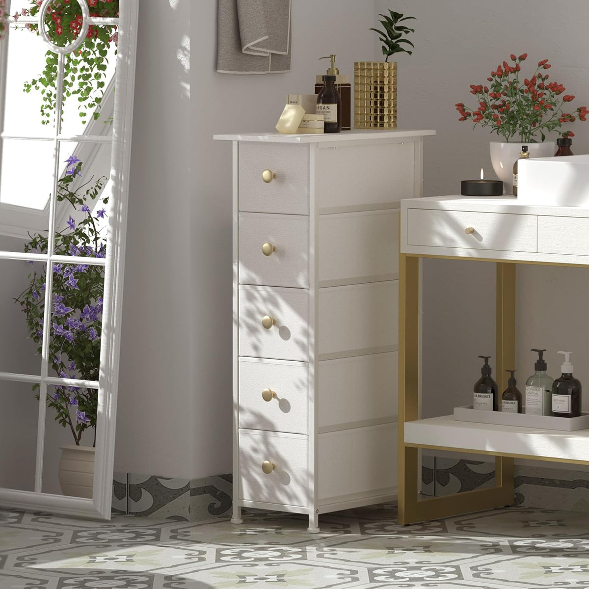 GiftGo Narrow Dresser Cabinet Vertical Slim Dresser Chest of Drawers Skinny S...
