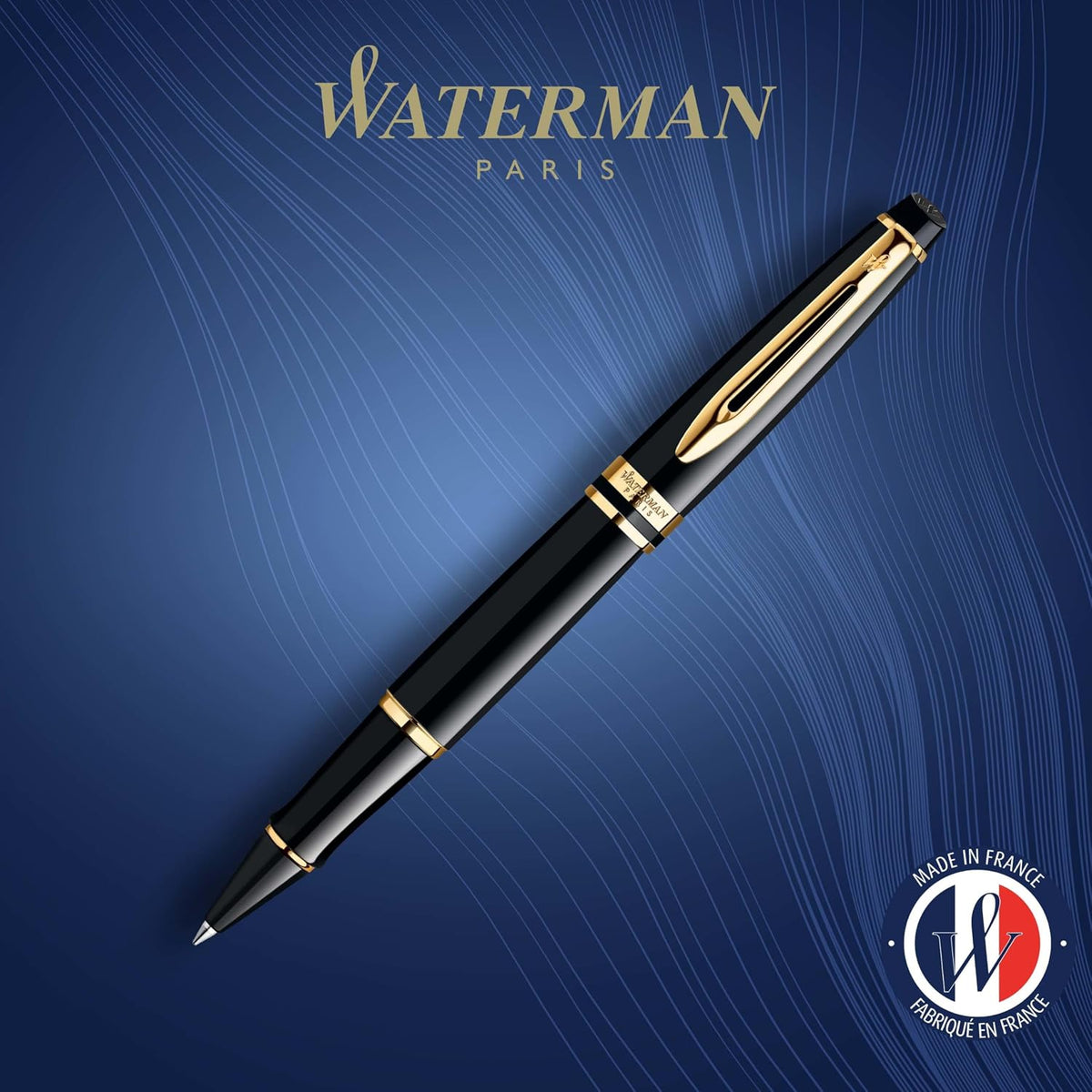 Waterman Expert Rollerball Pen, Gloss Black with 23k Gold Trim, Fine Point, B...