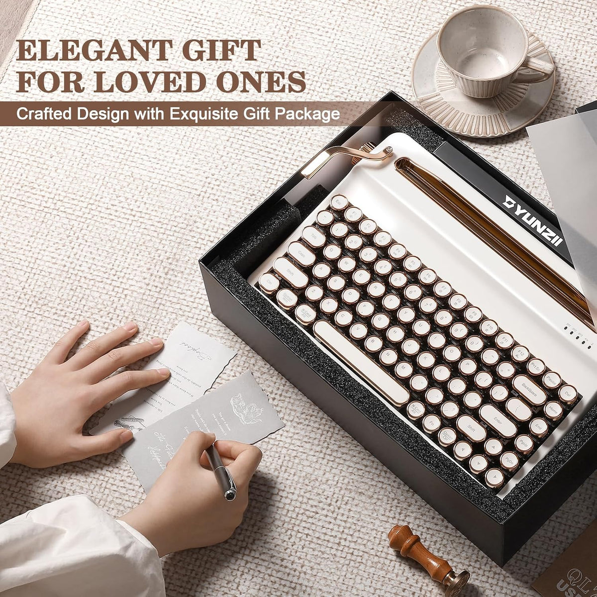 YUNZII QL75 Retro Typewriter Hot Swap RGB Keyboard (White, Onyx Switch)