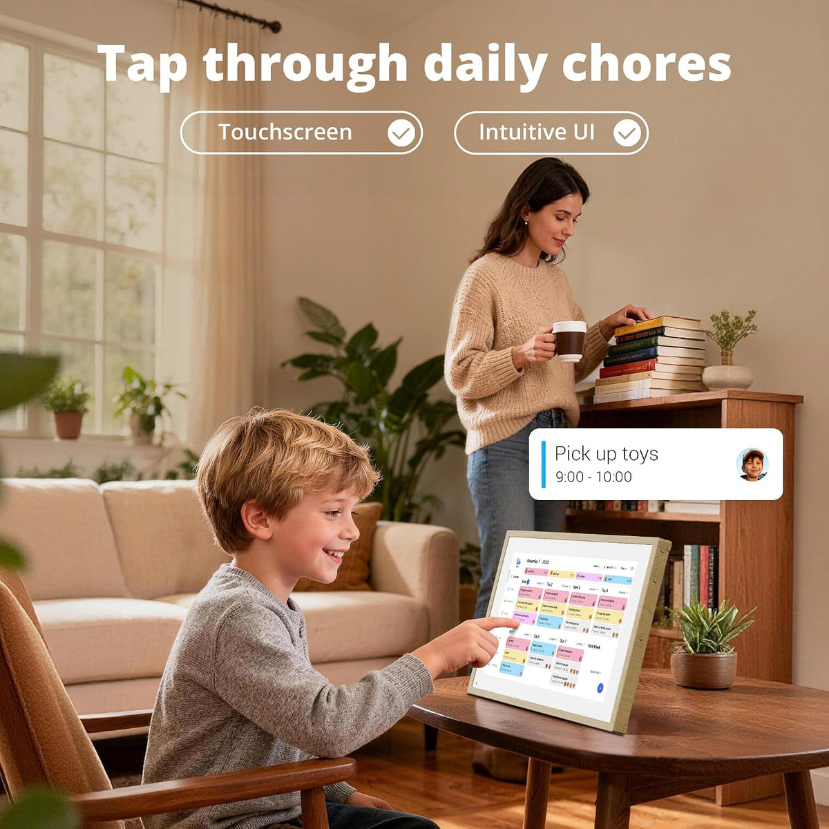 Digital Calendar 10.1 Inch Natural Wood
