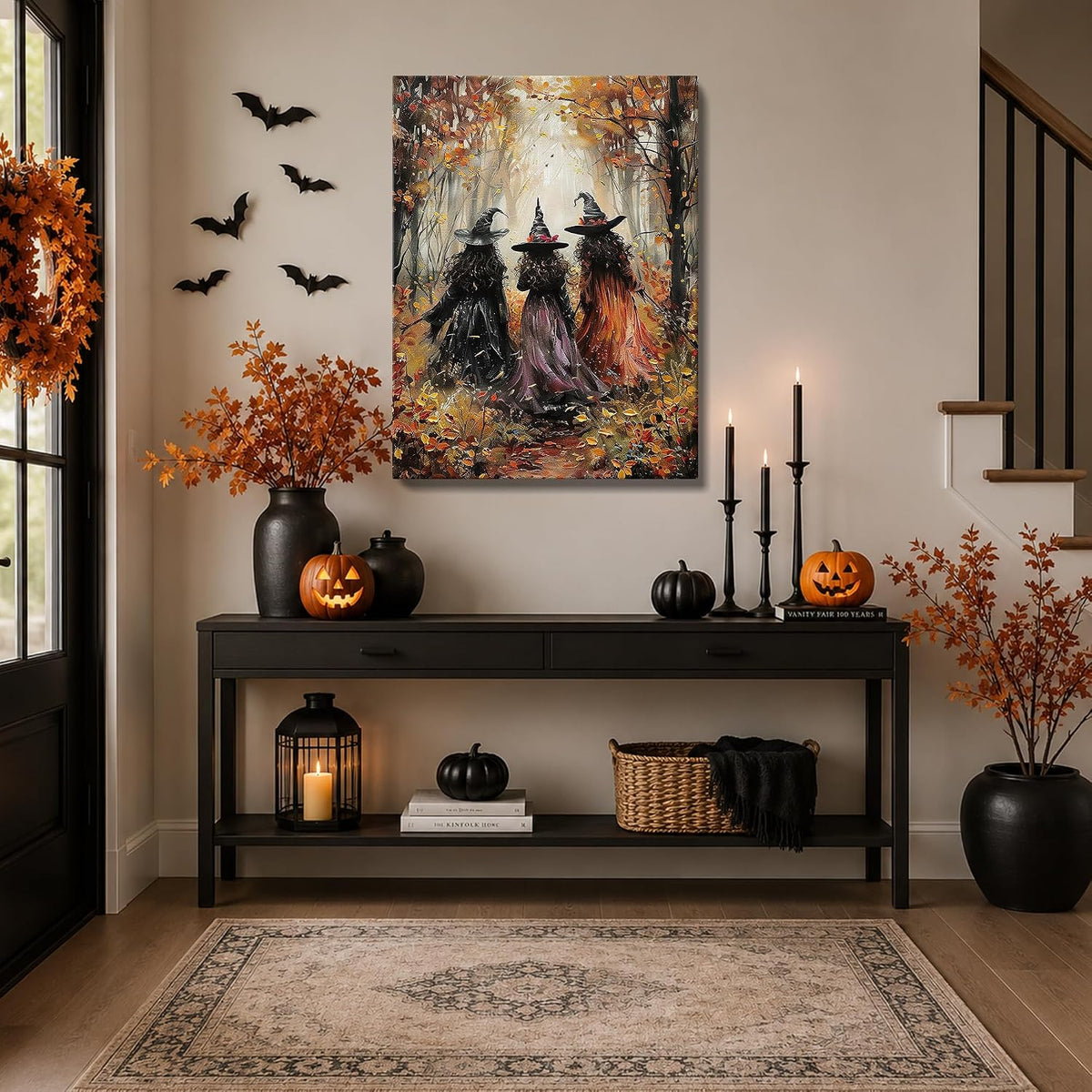 karani Halloween Canvas Wall Art, Vintage Three Witches Halloween Pictures