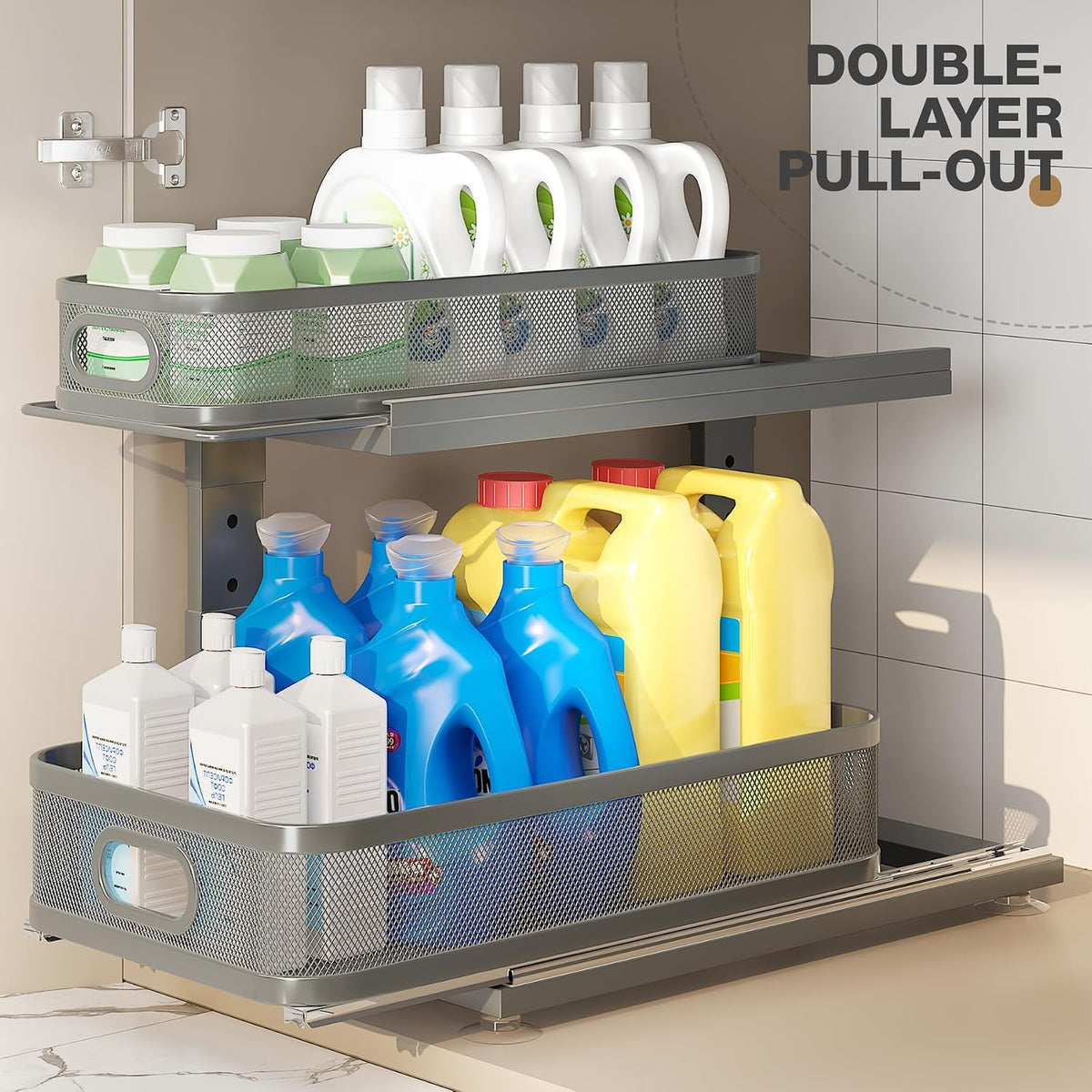 2 Pack 18.5IN-Depth Under Sink Organizer With Next-Gen Ball-Bearing Slides,2-...