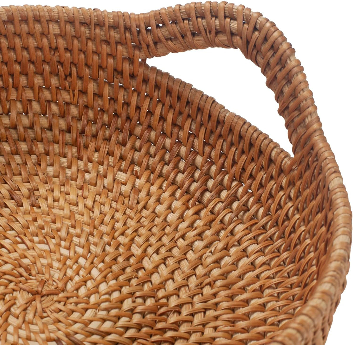 Rattan Storage Basket, Hand Woven Fruit Basket with Handles, Wicker Serving B...