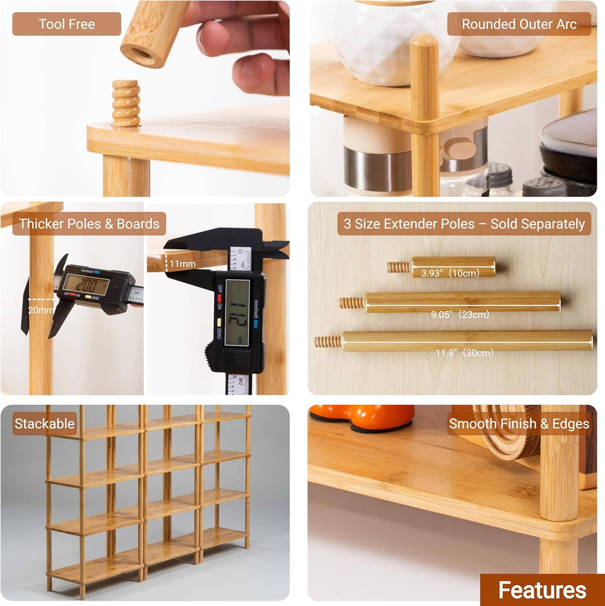3‑Tier Bamboo Coffee Bar Organizer, Countertop Display Stand Shelf,Natural