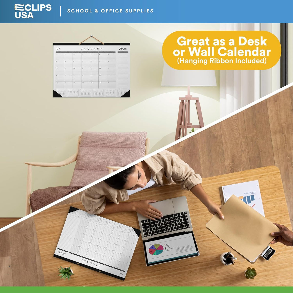 Desk Calendar 2026-2027 Large 22x17 Desk Calendar Jan 2026 - Jun 2027 Desk Bl...