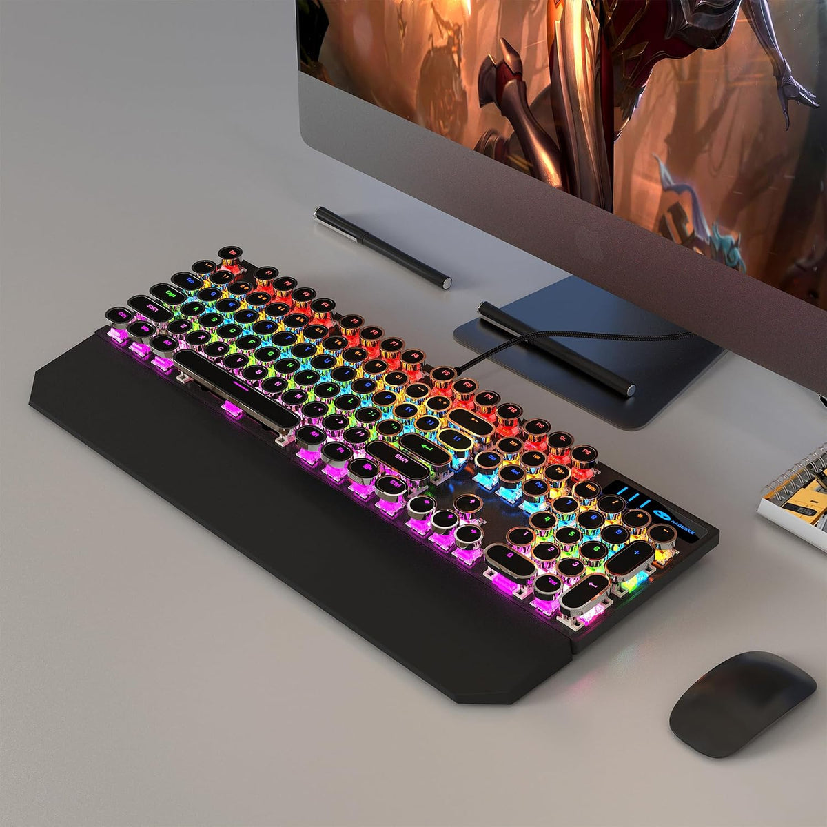 MageGee Typewriter Mechanical Gaming Keyboard, Retro Black Punk Round Keycaps...