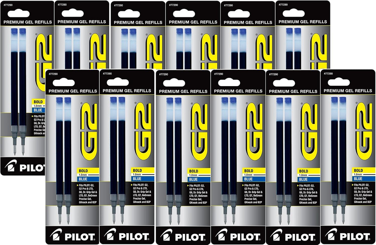 Blue Pilot G2 Gel Ink Refill for Rolling Ball Pens, Bold Point 24 REFILLS 77290