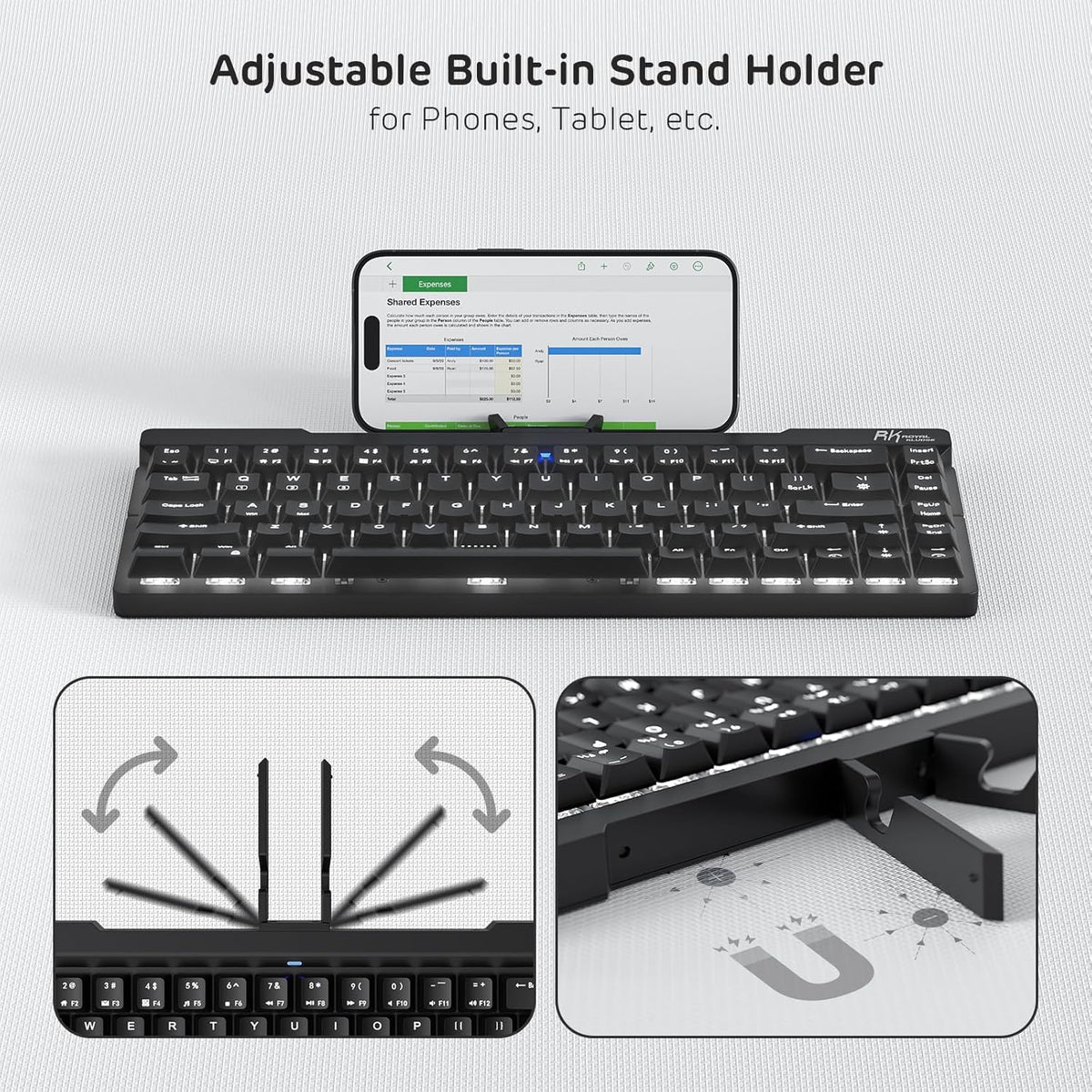 RK ROYAL KLUDGE F68 60% Foldable Low Profile Wireless Mechanical Keyboard