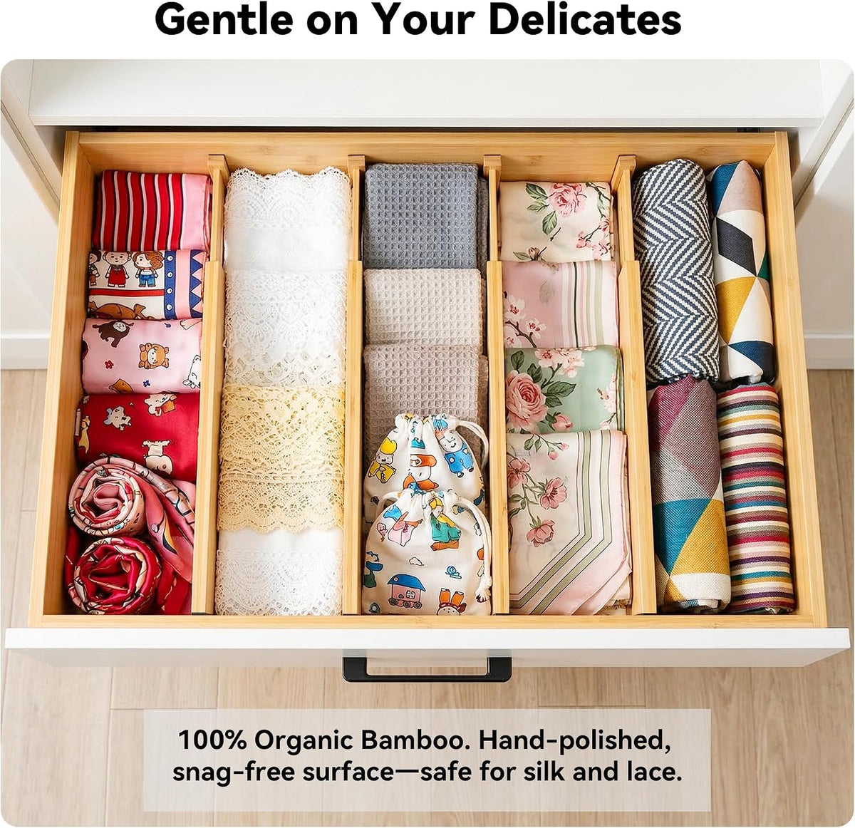 4 Pack 6" Deep Bamboo Drawer Dividers, 17-22" Expandable Kitchen Or...