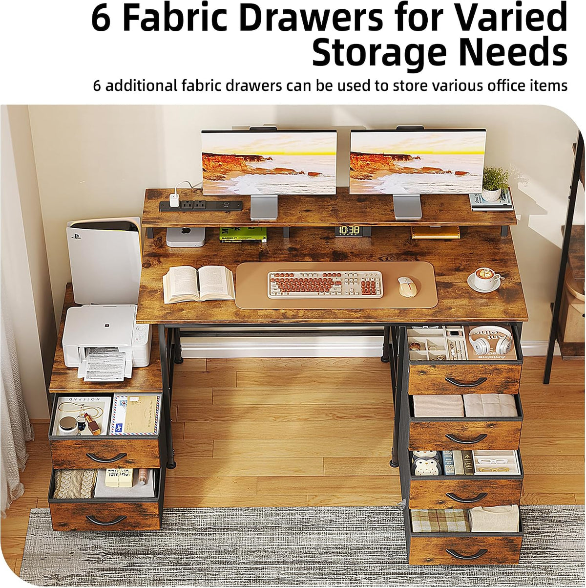 52 Inch Office Desk with 6 Drawers and Printer Space for Storage, Reversible ...