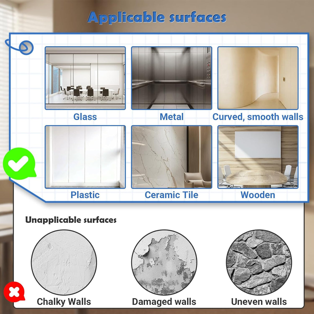 AFMAT Whiteboard for Wall, 8 x 4 ft White Board Sticker, 96 x 48 inches Dry E...