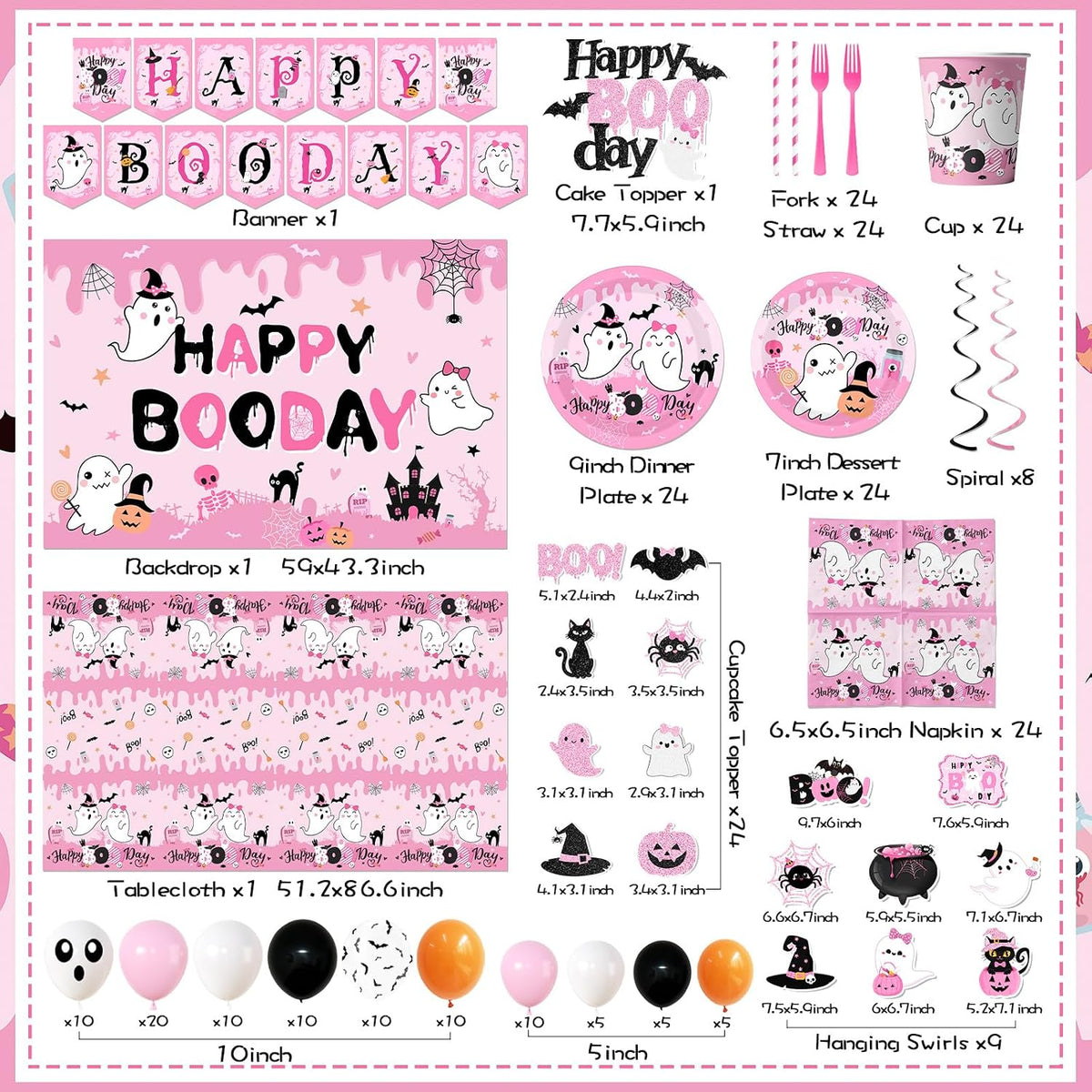 Halloween Birthday Party Decorations Serve 24, Pink Halloween Tableware